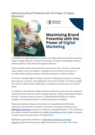 Maximising Brand Potential with the Power of Digital Marketing   In the digital