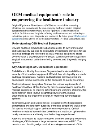 Unlocking Innovation in Healthcare: Examining Original Equipment Manufacturers