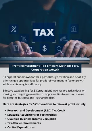 Profit Reinvestment: Tax-Efficient Methods For S Corporation Growth