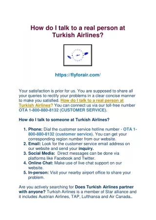 How do I talk to a real person at Turkish Airlines