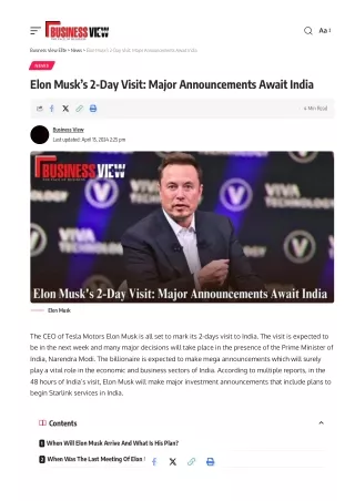 Elon Musk’s 2-Day Visit Major Announcements Await India