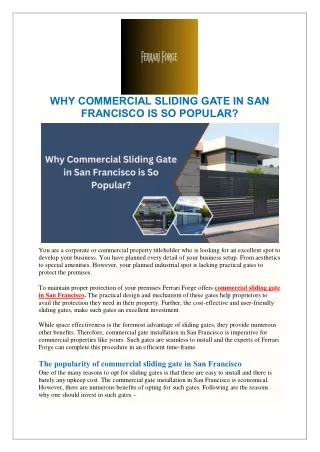 WHY COMMERCIAL SLIDING GATE IN SAN FRANCISCO IS SO POPULAR?