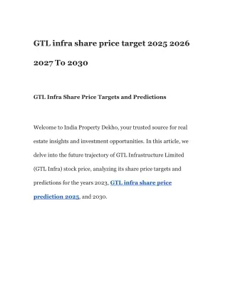 GTL infra share price target 2025 2026 2027 To 2030