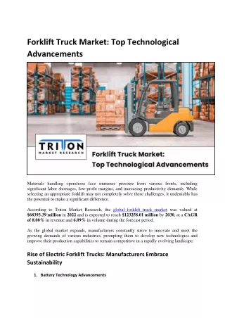 Forklift Truck Market: Top Technological Advancements