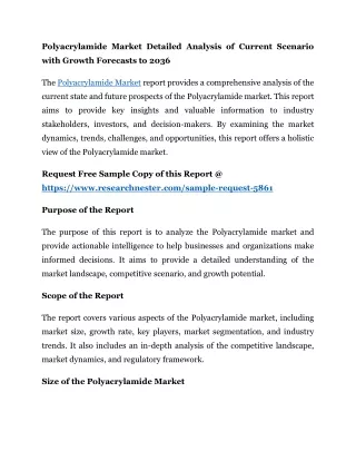 Polyacrylamide Market Size, Evaluating Share, Trends, Growth for 2036