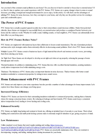 Update Your Noise Experience: Noise Reduction with PVC Frames