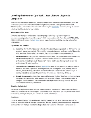 Unveiling the Power of Opel Tech2-Your Ultimate Diagnostic Companion