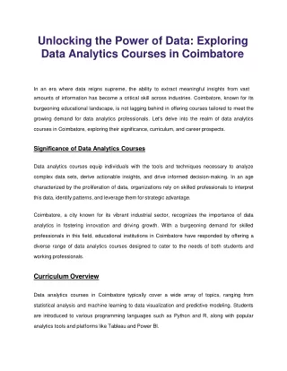 Data analytics course in Coimbatore
