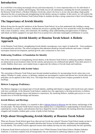 Strengthening Jewish Identity at Houston Torah School