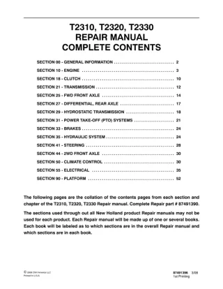 New Holland T2310 Tractor Service Repair Manual