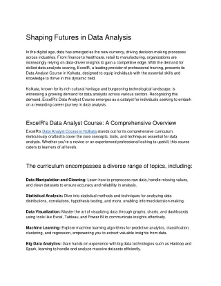 Data Analyst course in Kolkata