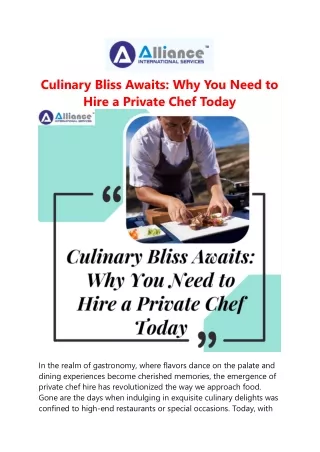 Culinary Bliss Awaits: Why You Need to Hire a Private Chef Today