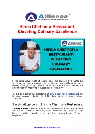 Hire a Chef for a Restaurant - Elevating Culinary Excellence