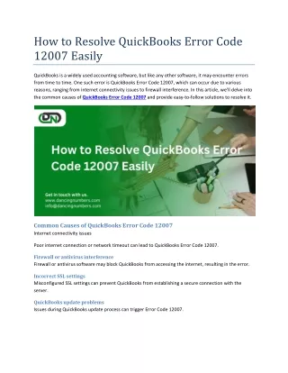 How to Resolve QuickBooks Error Code 12007 Easily