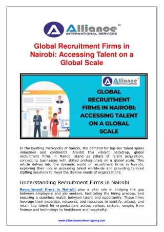 Global Recruitment Firms in Nairobi-Accessing Talent on a Global Scale