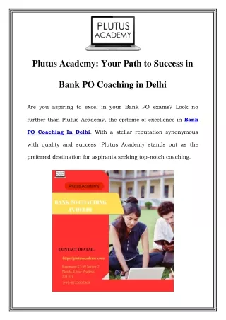 Excel in Bank PO Exams: Plutus Academy - Your Premier Coaching Destination in D