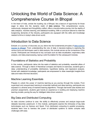 Unlocking the World of Data Science: A Comprehensive Course in Bhopal