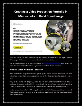 Creating a Video Production Portfolio in Minneapolis to Build Brand Image