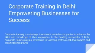 Corporate Training in Delhi: Empowering Businesses for Success