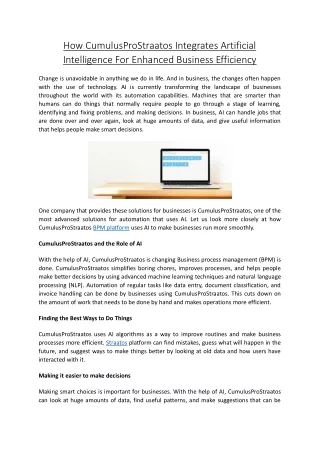 How CumulusProStraatos Integrates Artificial Intelligence For Enhanced Business Efficiency