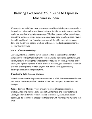 Brewing Excellence: Your Guide to Espresso Machines in India