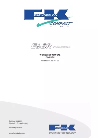 Fiat Kobelco E9SR Mini Crawler Excavator Service Repair Manual