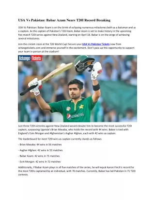 USA Vs Pakistan Babar Azam Nears T20I Record Breaking