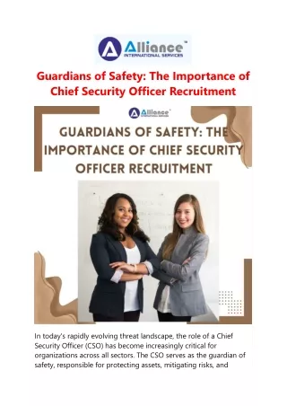 Guardians of Safety: The Importance of Chief Security Officer Recruitment