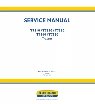 New Holland T7510 Tractor Service Repair Manual