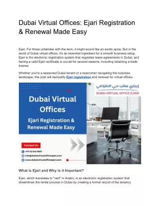 Dubai Virtual Offices: Ejari Registration & Renewal Made Easy