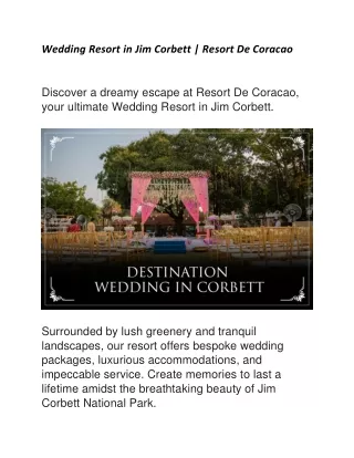 Wedding Resort in Jim Corbett | Resort De Coracao