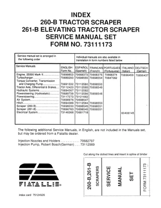 FiatAllis 261B Tractor Scraper Service Repair Manual