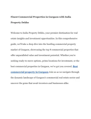 Top 8 ready to move commercial property in Gurgaon