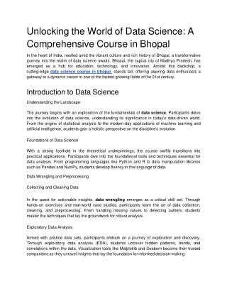 Unlocking the World of Data Science: A Comprehensive Course in Bhopal