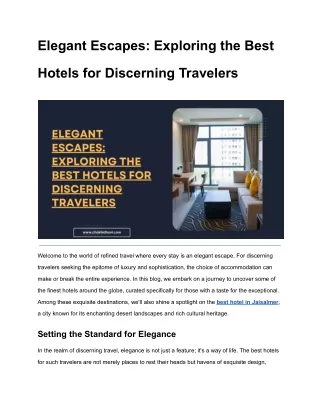 Elegant Escapes_ Exploring the Best Hotels for Discerning Travelers