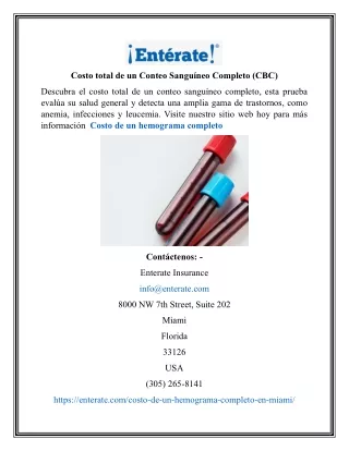 Costo total de un Conteo Sanguíneo Completo (CBC)