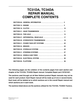 New Holland TC31DA Tractor Service Repair Manual