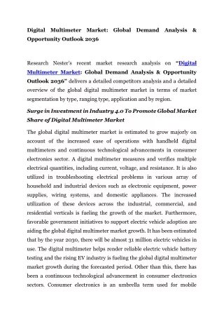 PR Digital Multimeter Market