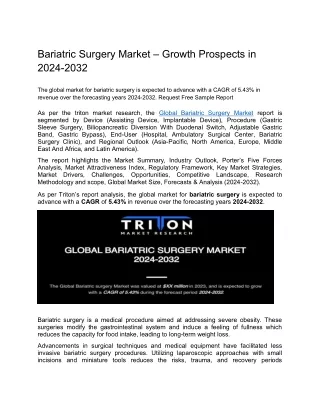 Bariatric Surgery Market – Growth Prospects in 2024-2032