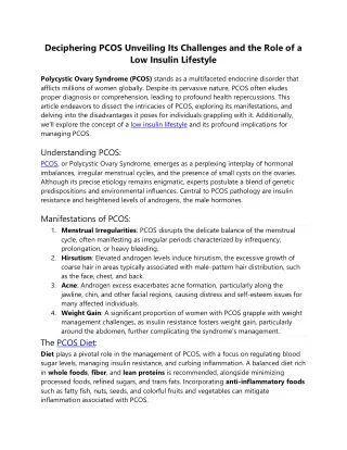 Deciphering PCOS Unveiling Its Challenges and the Role of a Low Insulin Lifestyle