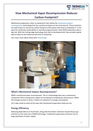 How Mechanical Vapor Recompression Reduces Carbon Footprint