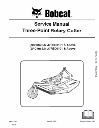 Bobcat 3RC60 3RC70 Three-Poing Rotary Cutter Service Repair Manual Instant Download