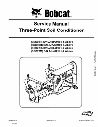 Bobcat 3SC60H 3SC60M 3SC72H 3SC72M Three-Point Soil Conditioner Service Repair Manual Instant Download