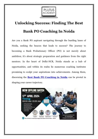 Unlock Your Potential: Top Bank PO Coaching in Noida by Plutus Academy