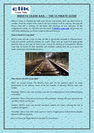 Mrs87a Crane Rail — The Ultimate Guide