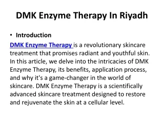 DMK Enzyme Therapy In Riyadh