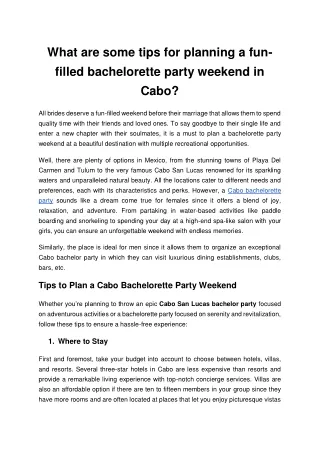 What are some tips for planning a fun-filled bachelorette party weekend in Cabo