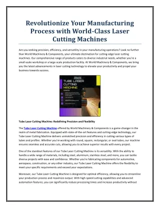 Revolutionize Your Manufacturing Process with World-Class Laser Cutting Machines