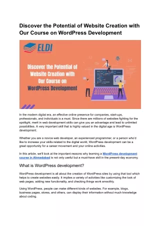 Embrace the Future of Website Creation: Our Course on WordPress Development