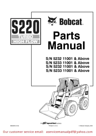 Bobcat S220 Skid Steer Loader Parts Catalogue Manual Instant Download (SN 5232 11001 & Above SN 5233 11001 & Above)